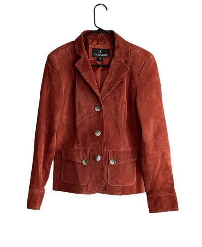 B Collection Echtleder Wildleder Jacke Gr. Medium rostfarben geknöpft