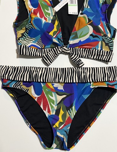$140 Bleu Rod Beattie 8 Crop Tie-Front Cap Sleeve Top & Hipster Bottom Swimsuit - Picture 10 of 14