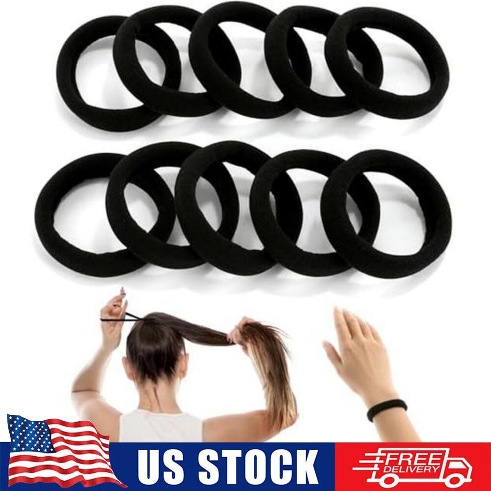 EXTRA THICK STRONG LARGE Black JERSEY Snag Free Hair Ties Elastics Bobbles  US