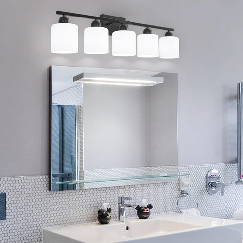 5-Light Black Bathroom Vanity Light, Black Vanity Light with Clear Glass Shad... - Picture 8 of 9
