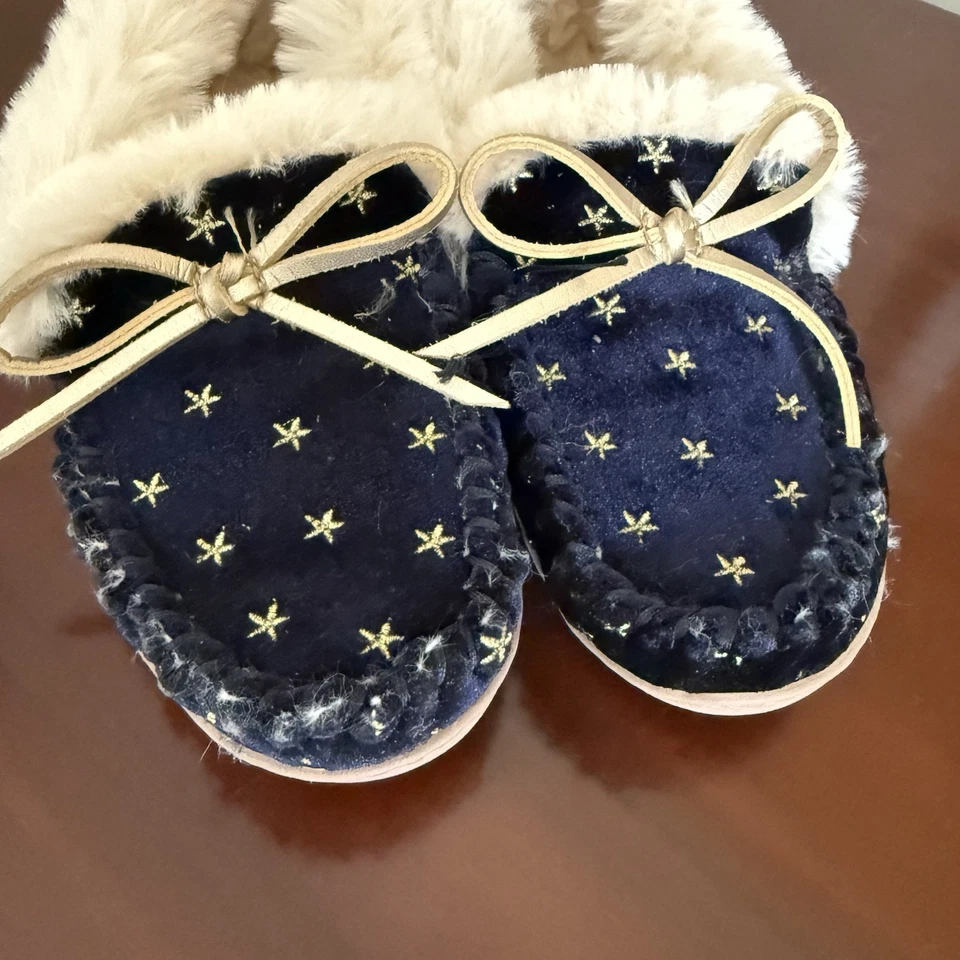 J. Zapatillas Mujer Crew Azul Terciopelo Luna y Estrellas Imitación Piel Talla 6 Foto 4 de 4