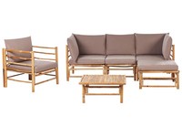 Lounge Set 4-Teilig Bambusholz Hellbraun Mit 11 Kissen Taupe 5-Sitzer Cerreto