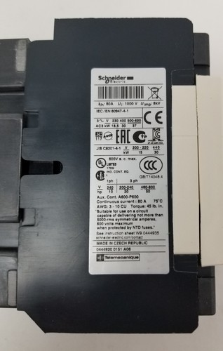 Schneider Electric LC1D65E7 IEC Magnetic Contactor 3-Pole 65A 480VAC NEW - Picture 9 of 11
