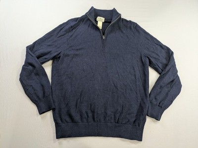 LL Bean Sweater Men s M Navy Blue 1/4 Zip Pullover 100% Merino Wool Mock 285158