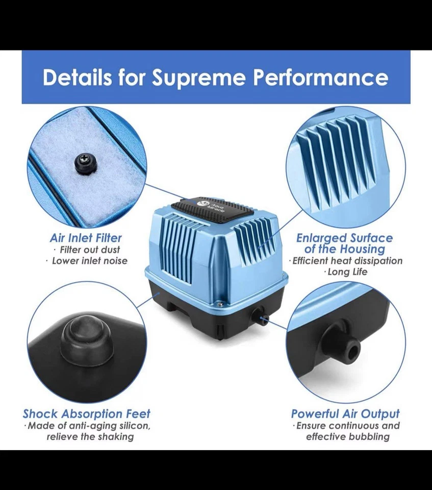 Bomba de aire lineal súper potente AquaMiracle AP-40/AP-60/AP-80 aireador de estanque, se... Foto 3 de 4