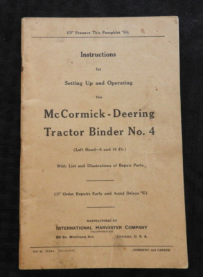 1935 INTERNATIONAL HARVESTER McCORMICK DEERING TRACTOR BINDER No 4 OPERATOR PART