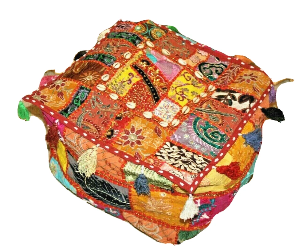 Orientalisches Sitzkissen Pouf Ottomane Patchwork Bunt 40 x 35 cm Handgefertigt - Bild 4 von 4
