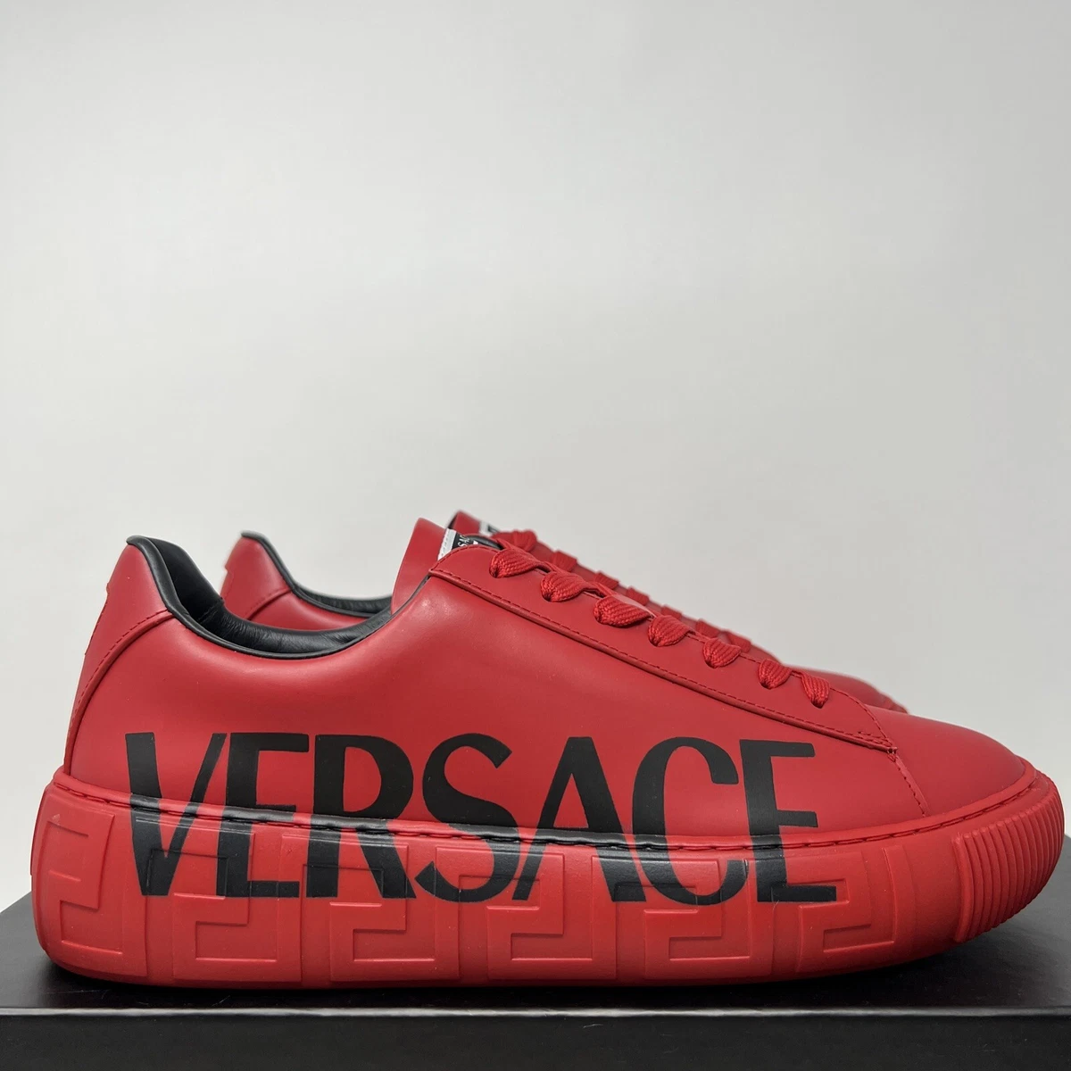 Versace La Greca Men s Leather Sneakers Size 40 EU 7 US Red Black