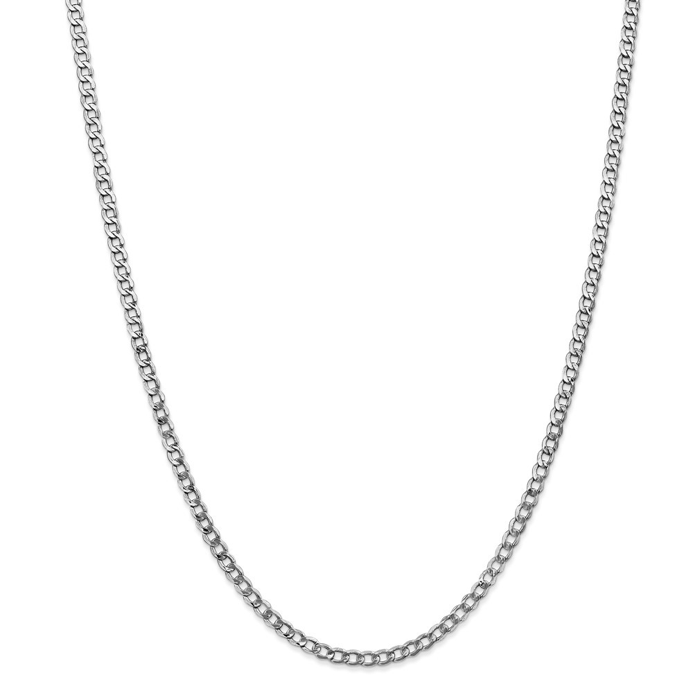 14k White Gold 3.35mm Semi Solid Curb Link Chain w/ Lobster Clasp 16" - 24"