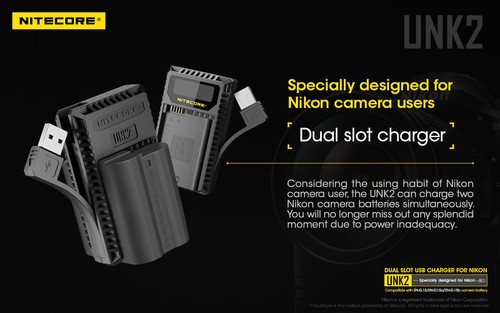 Nitecore UNK2 Dual-slot USB Battery Charger for Nikon EN-EL15 - Picture 7 of 20