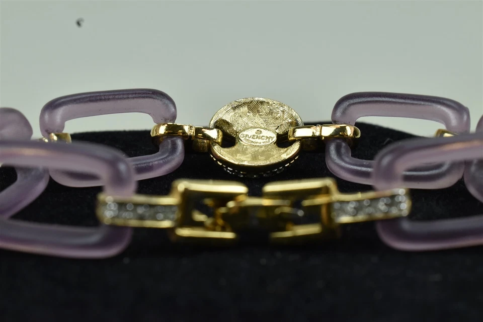 Givenchy Lavender Lucite Link Bracelet With Faux Pearl & Crystals - Image 4 of 4