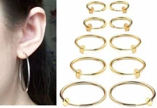 1 Pair Goldtone Spring Clip On Hoops Earrings Size:1/2",13MM to 2 5/16",60MM