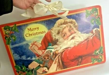 HUGE NCE SANTA Merry Xmas WALL SIGN Board WOODEN PLAQUE Hanging Ornament Decor