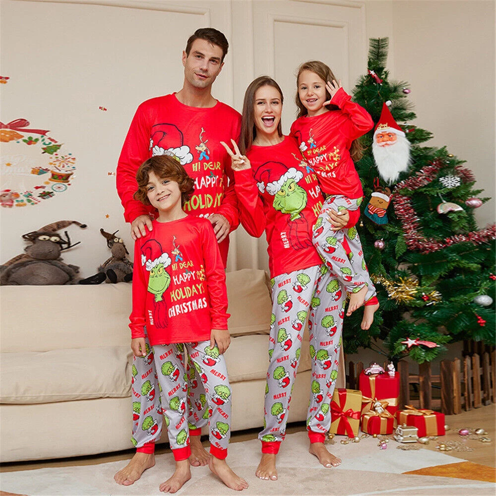 Grinch Christmas Pyjamas Family Matching Adult Kids PJs Set Nightwear Pajamas
