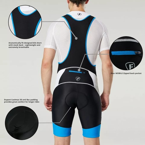 FDX Mens Performance Cycling Bib Shorts Coolmax? Padded Cycle Pants Shorts - Picture 2 of 10