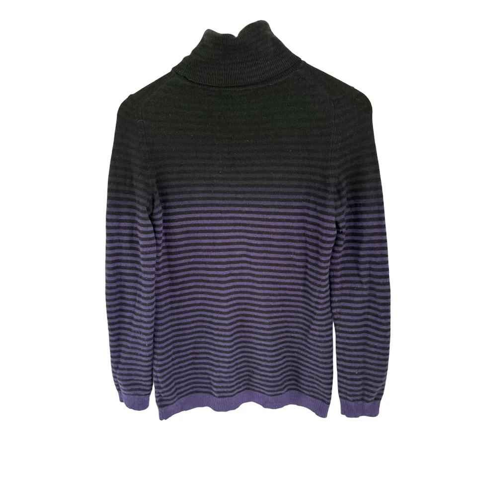 THEORY Knitted Cashmere Turtleneck Sweater Gray Purple Ombre Stripes Size Med - Image 3 of 4