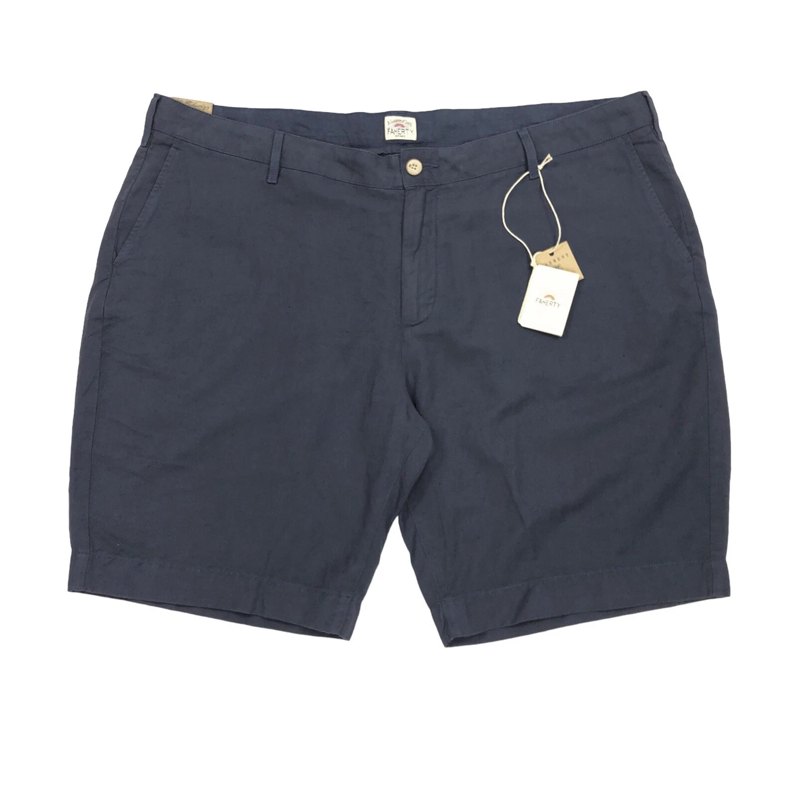 Faherty Men's Linen Blend Flat Front Chino Shorts Size 42 Blue 10" Inseam NWT