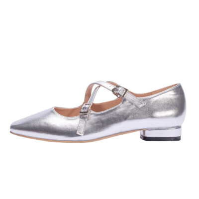 Pointed Toe Silver Mary Jane Pumps Womens Cross Strap Ballet Shoes