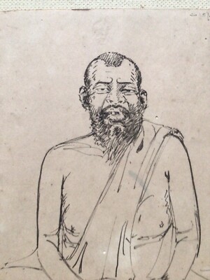 Pencil Sketch Ramakrishna by A. Mitra Portrait Indian Art  Bengal Modern India