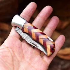 USA Real Damascus Pocket Knife Folding Blade Tactical Hunting Camping Outdoor