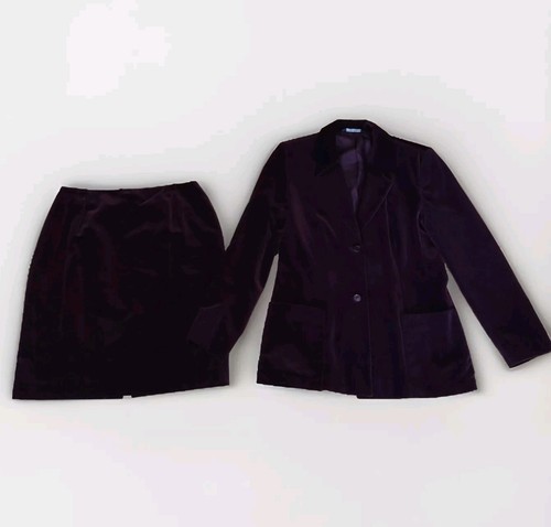 Vintage Laura Ashley Wine Burgundy Velvet 2 Piece Jacket Blazer/Skirt Suit Sz 12