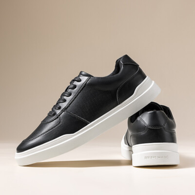 Mens Fashion Sneakers Pu Leather Black Casual Shoes Walking