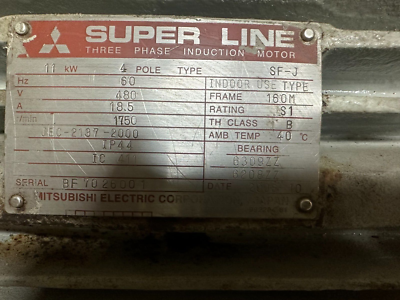 Mitsubishi SF-J, JEC-2137-2000, 11 KW Electric Motor ,480V
