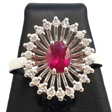Anello fiore oro bianco massiccio 18k con rubino e diamanti naturali usato