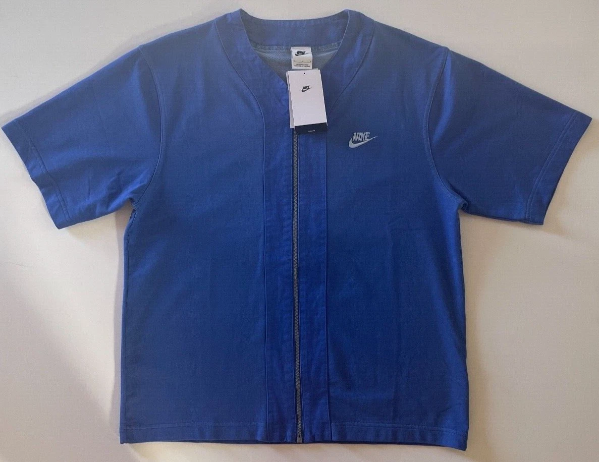 Nike Sportswear French Terry Short Sleeve Zip Top Blue DM6899-407 Size Medium