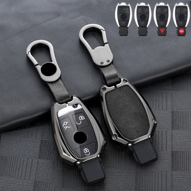 Zinc Alloy Leather Car Key Fob Case Cover For Mercedes Benz B C S E Class GLC — 第 4/4 张图片