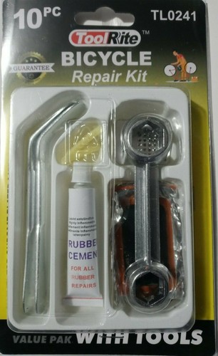 10 ToolRite Bike Repair Kit 12-in-one tool hex wrench Rubber Cement 5 Patch Rasp