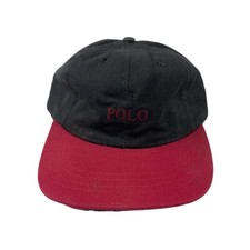 Polo Ralph Lauren VTG 90s Black Red Spellout Script Mens Hat Strapback