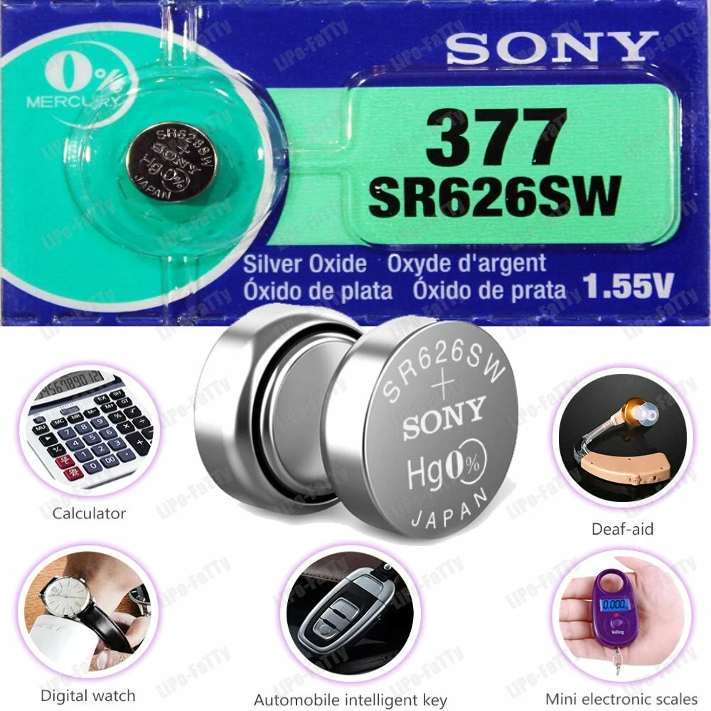 Genuine Sony SR626SW 1.55V 377 SR 626 AG4 Silver Oxide Watch Battery 1.5v Japan