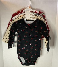 Carters 12M Long Sleeve Bodysuits Assorted Designs Themes 4 Pack, NEW