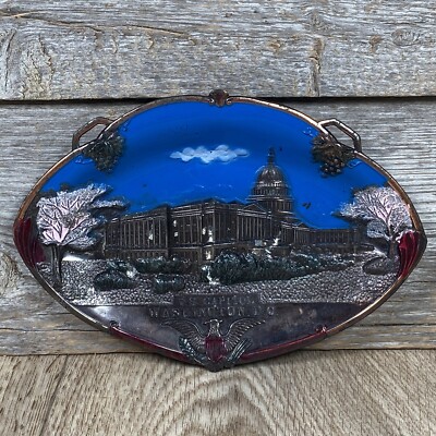 U.S. Capital Washington D.C. Oval Souvenir Tray Made In Japan Hanging Painted