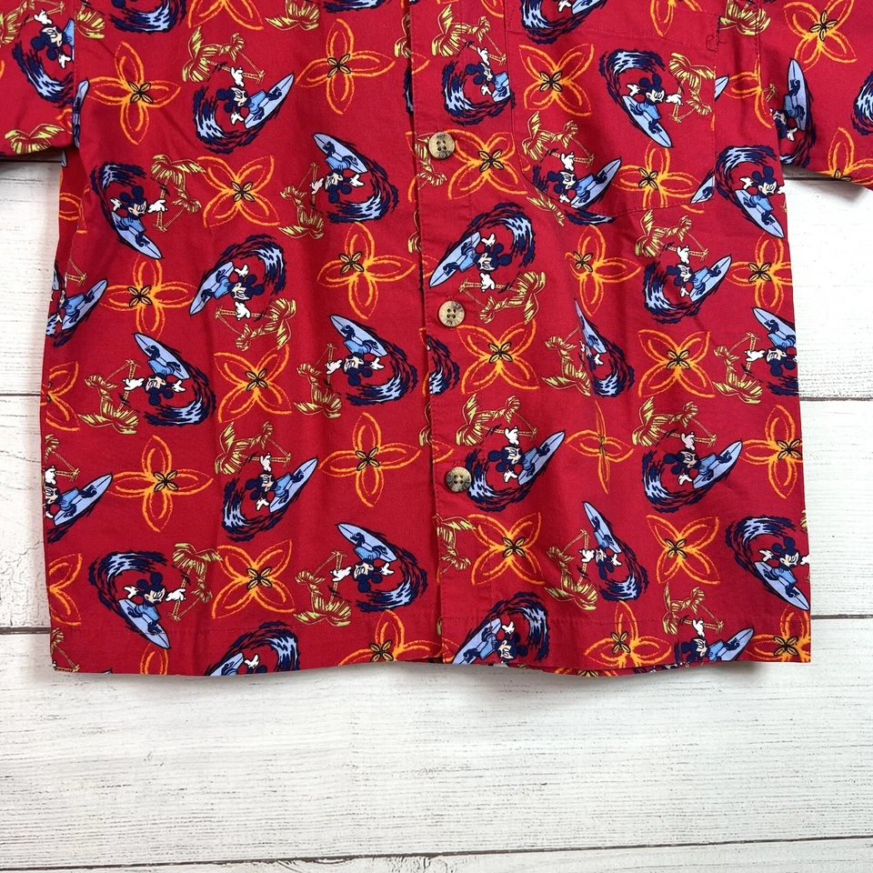 Disney Vintage Kids Red Mickey Mouse Hawaiian Button Shirt Size Small Surf - Image 4 of 4