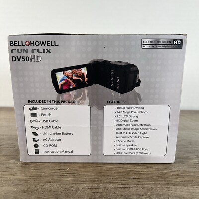 Bell+Howell Fun Flix Camcorder DV50HD Black 1080p 24Mp 8x Digital  