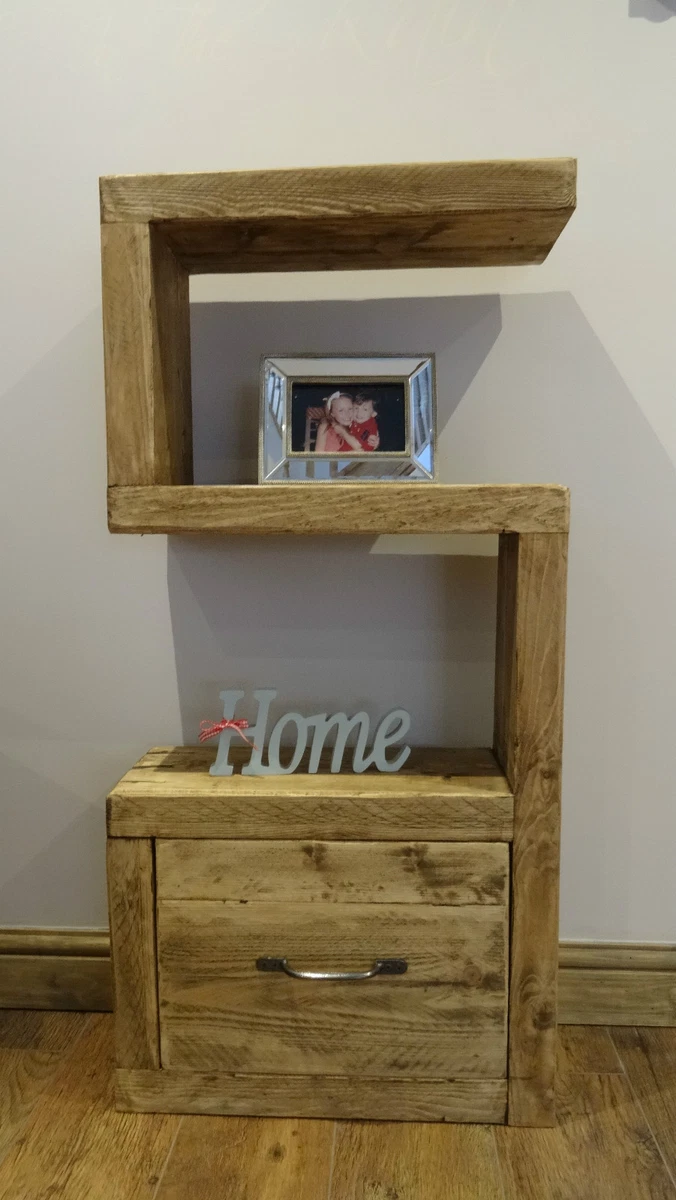 RUSTIC WOODEN S SHAPED SHELVING UNIT 55 cm Wide x 90 cm High x 31 cm Deep NEW