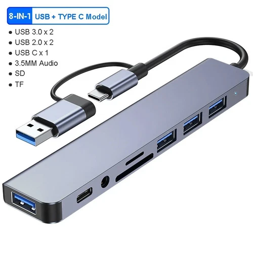 8 in 1 Multiport USB-C Hub Type C To USB 3.0 2.0 Multi-hub Dock Splitter Adapter - Picture 2 of 10