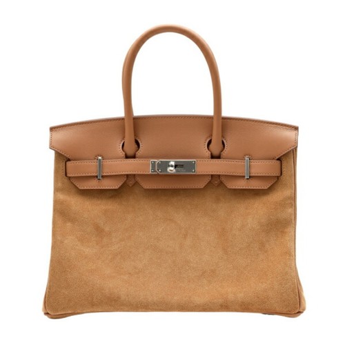 Hermes Birkin 30 Suede Swift Gold Silver Hardware K Stamped Bag Used YUKI-0