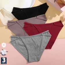 3 Pc Cotton Panties Women Low Rise Briefs Soft Button Pattern Breathable