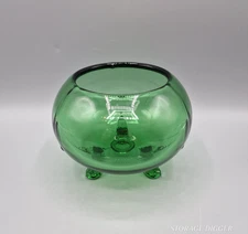 VTG Viking Evergreen Green Glass Round Dish Bowl Tri Footed Slytherine Potter
