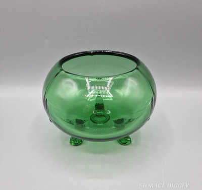 VTG Viking Evergreen Green Glass Round Dish Bowl Tri Footed Slytherine Potter