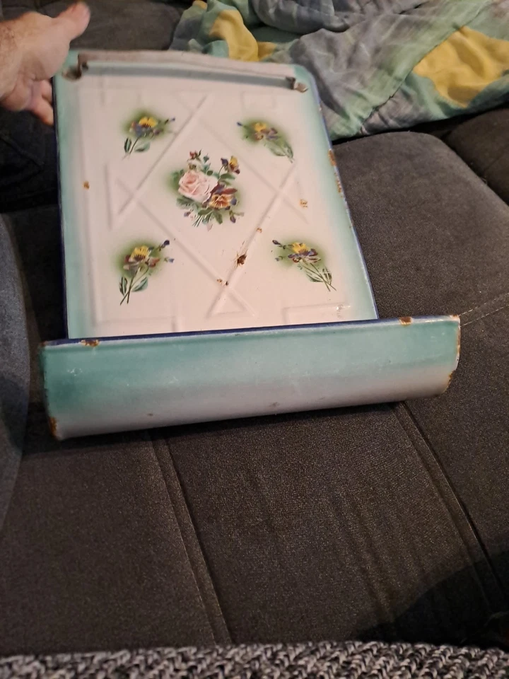 Porte Louche Cuisine Ancien Fer Tole Émaillé Japy 19ème Napoléon III Decor Fleur - Photo 3/4