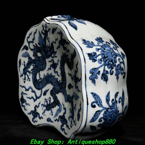 13,3 Zoll Ming Dynastie blau weiß Porzellan Drache lang Muster Kissen Statue - Bild 9 von 10