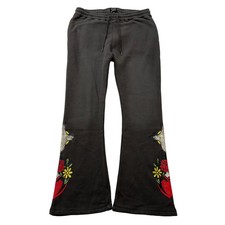 Ed Hardy Women Dark Gray Cotton Blend Flare Sweatpant Red Hearts Graphic Size XL