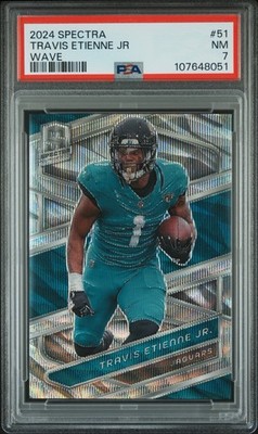 2024 Panini Spectra - Travis Etienne #51 Wave Prizm /11 Number Match PSA 7