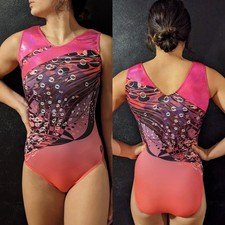 GK Elite Gymnastics Leotard V-Neck Pink Abstract Printed Size AXS