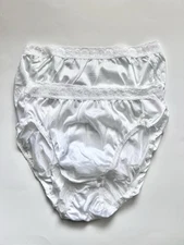 HANES Size 6/M White Shiny Semi Sheer Nylon Hi Cut Leg Panties Vintage