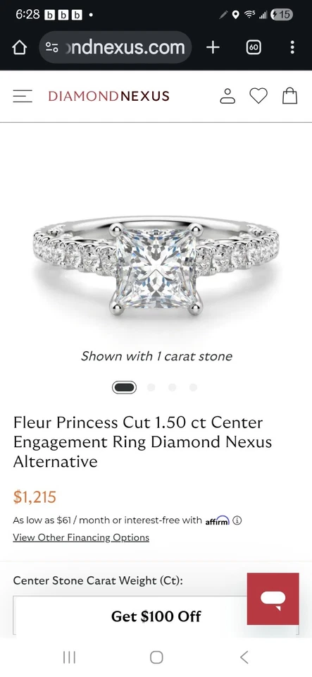 engagement ring princes cut sz 5. 2.24 total tcw Nexus Diamond white gold - Image 3 of 4